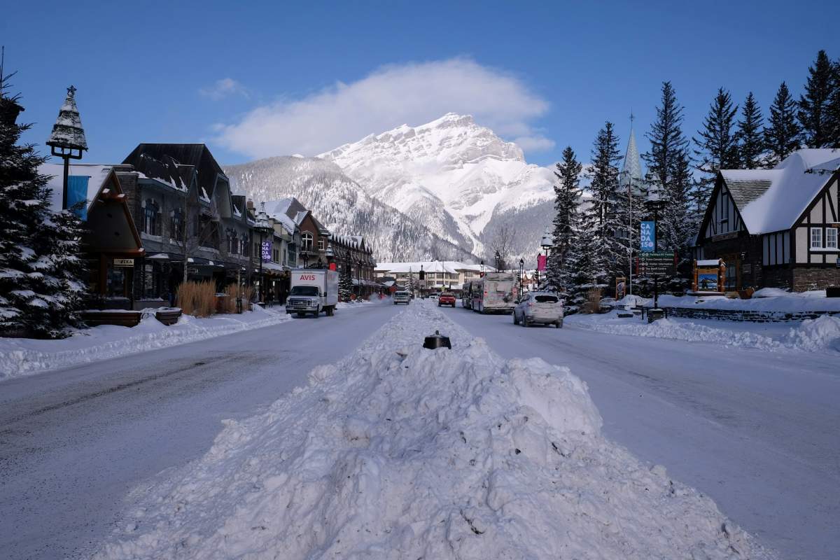 Banff Avenue in the town of Banff in Winter
